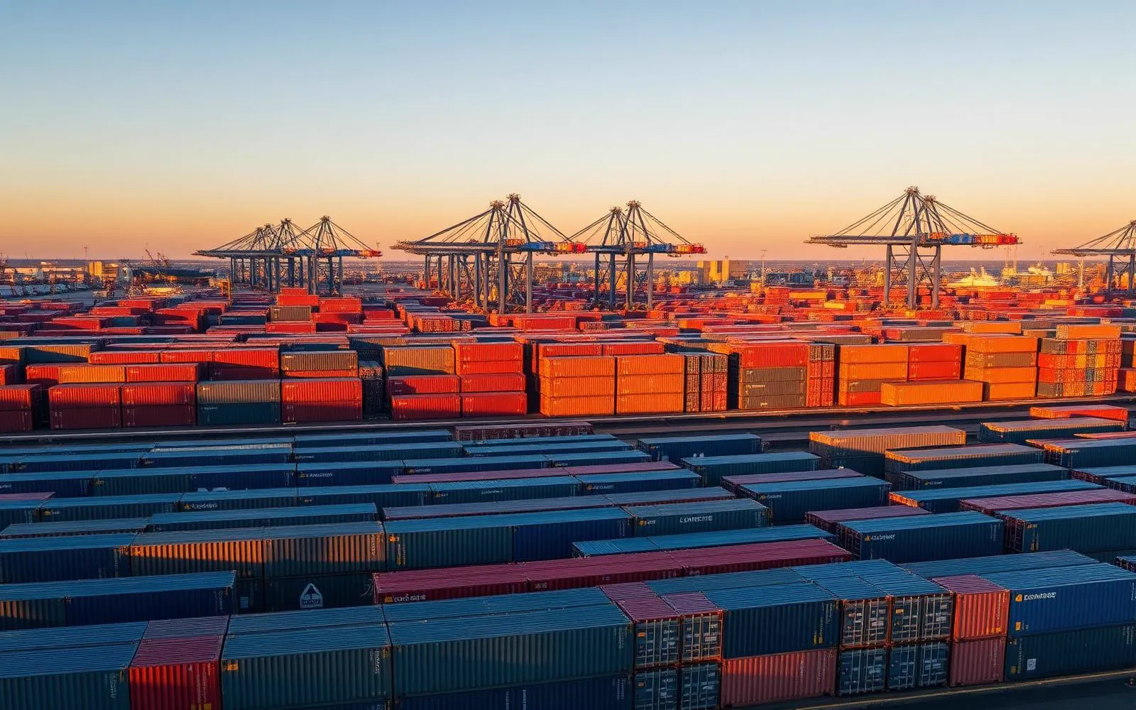 Shipping containers stacked at a terminal